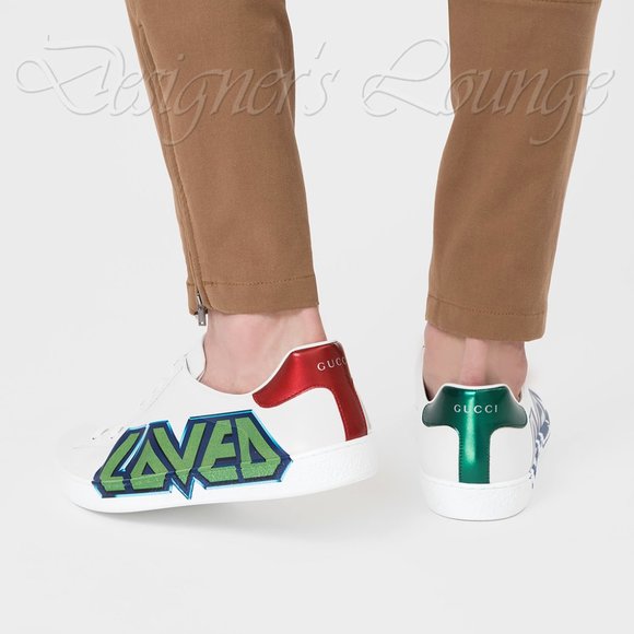 NEW GUCCI ACE Loved Print 11 G / US 11.5 White Leather Sneakers $790 Authentic - Picture 3 of 12